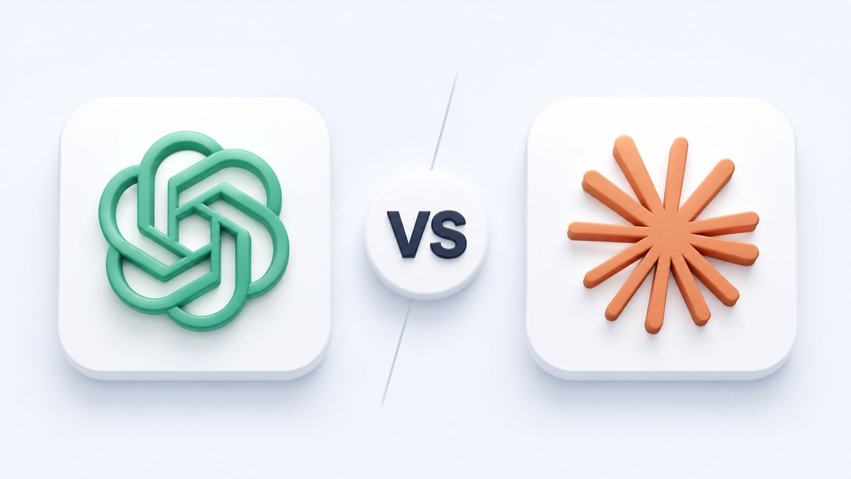 3D comparison thumbnail featuring the official ChatGPT and Claude logos with a centered VS symbol on a clean modern SaaS background.